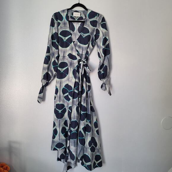 NWOT Alexis Titus Kalani Silk Ocean Print Flounce Wrap Camisole Maxi Dress XS - Picture 8 of 15
